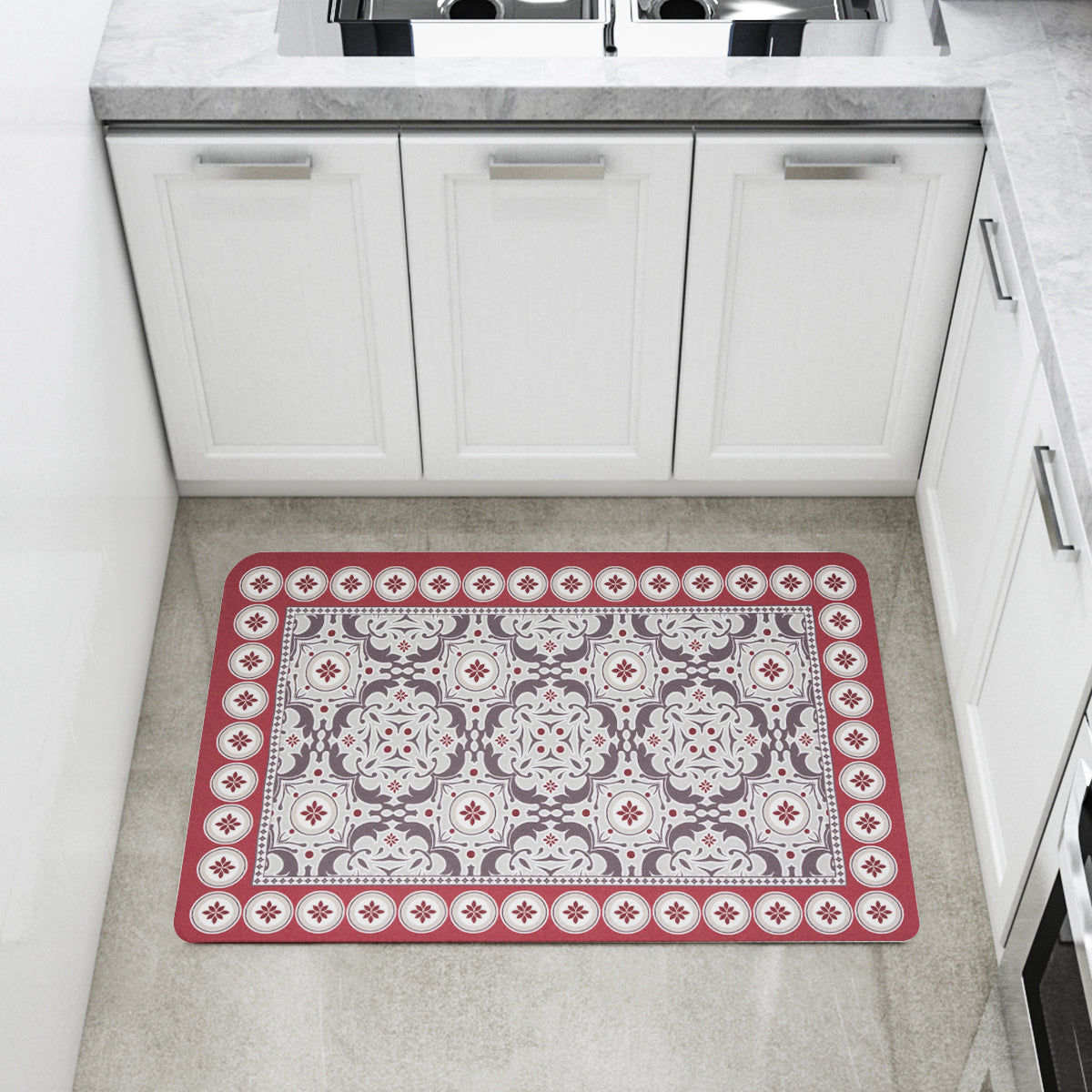 Vinyl Foam Kitchen Mat with Sophisticated Carpet Design Red – Ray