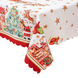 Christmas Vibrant beautiful flowers Tablecloth Vinyl Surface with Flannel Backing Oilcloth Waterproof Table Cover