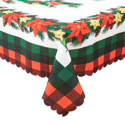 Christmas Vibrant beautiful flowers and plants Tablecloth Vinyl Surface with Flannel Backing Oilcloth Waterproof Table Cover