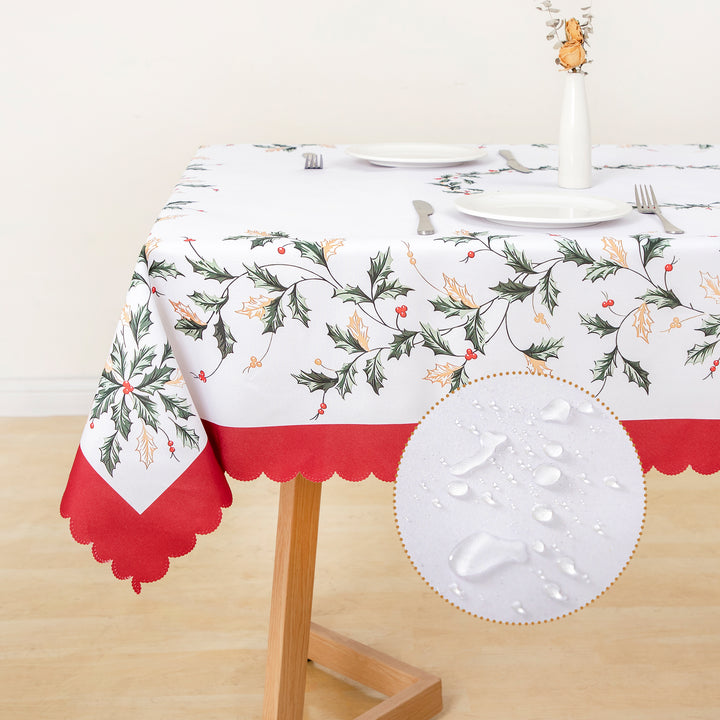 Christmas Beautiful flowers Feast Polyester Tablecloth Vinyl Surface with Flannel Backing Oilcloth Waterproof holiday