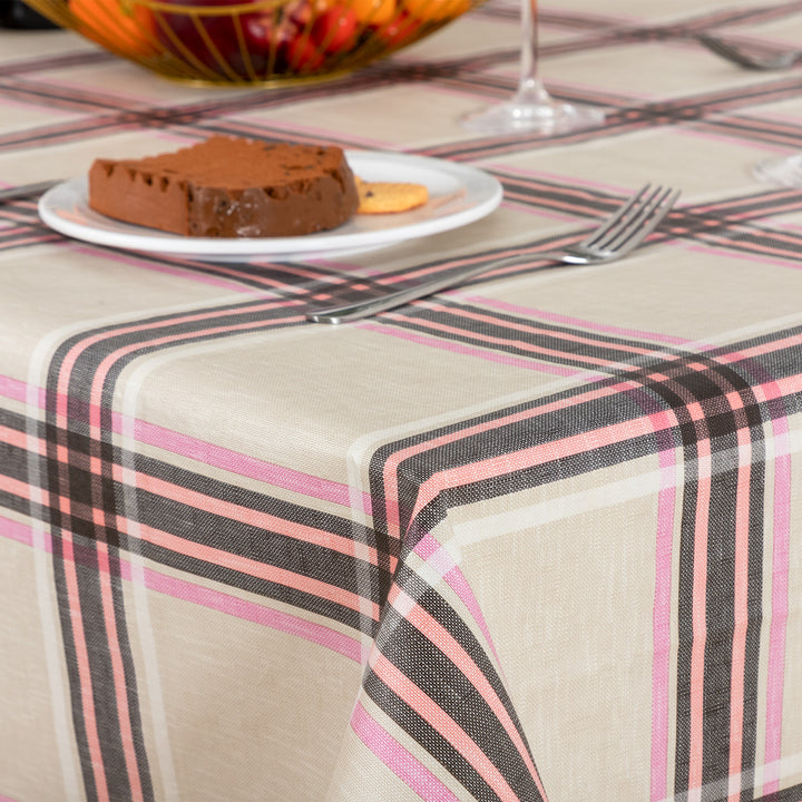 Classic Multi-color Pink grid Tablecloth Vinyl Surface with Flannel Backing Oilcloth Waterproof holiday