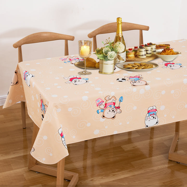 Classic Beige football Cartoon Tablecloth Vinyl Surface with Flannel Backing Oilcloth Waterproof holiday