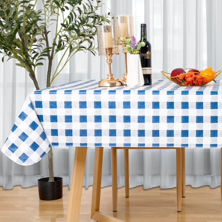 RAY STAR Blue grid Tablecloth With Flannel Backing Round and Rectangle