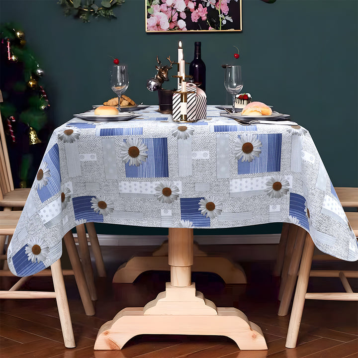 RAY STAR White Lily Design Vinyl Tablecloth With Flannel Backing Round and Rectangle