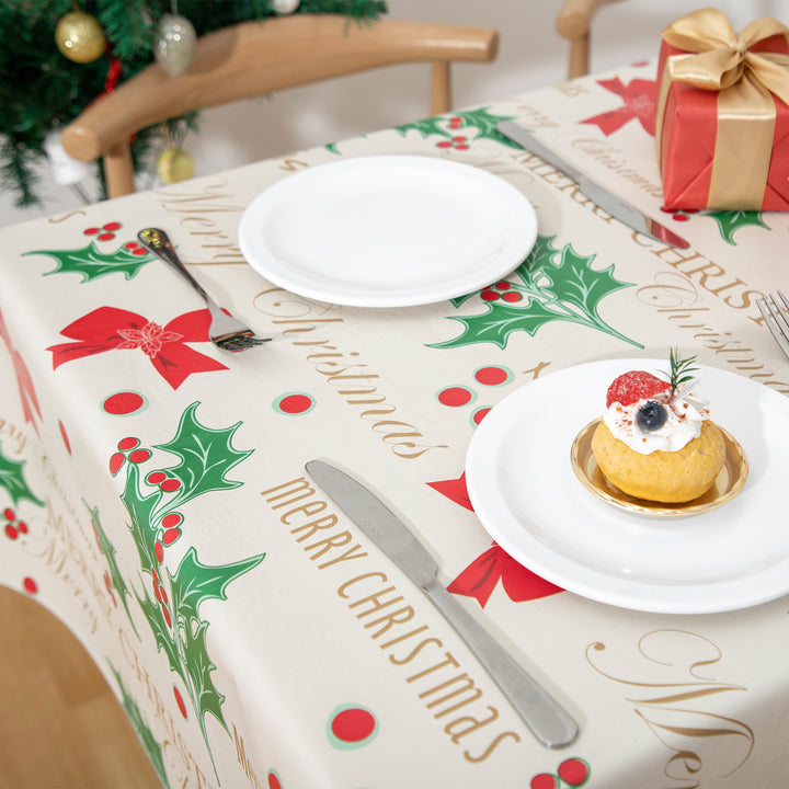 Christmas Tablecloth Vinyl surface with Flannel Backing Oilcloth Waterproof holiday time (PEVA)