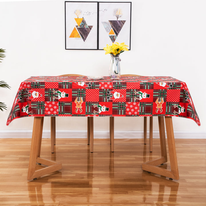 Christmas PEVA Cute elements Tablecloth Vinyl Surface with Flannel Backing Oilcloth Waterproof holiday