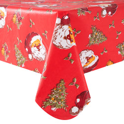 Christmas Santa Claus gift tablecloth Vinyl Surface with Flannel Backing Oilcloth Waterproof holiday(Red type)