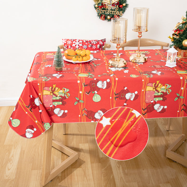 Christmas Red Santa Claus Tablecloth Table Cover Vinyl Surface with Flannel Backing Oilcloth Waterproof holiday