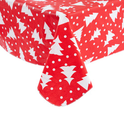 Christmas Red Tablecloth Vinyl Surface with Flannel Backing Oilcloth Waterproof holiday