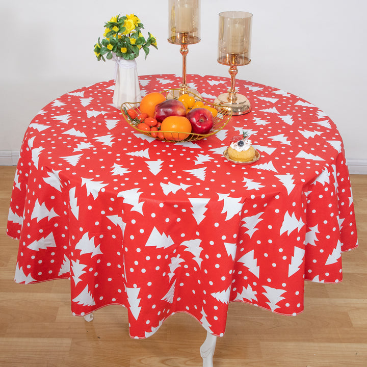 Christmas Red Tablecloth Vinyl Surface with Flannel Backing Oilcloth Waterproof holiday