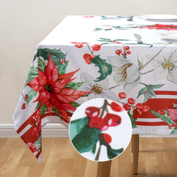 Christmas Vibrant flowers Tablecloth Vinyl Surface with Flannel Backing Oilcloth Waterproof holiday