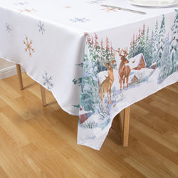 Christmas Reindeer Golden Snowflake Tablecloth Polyester Waterproof