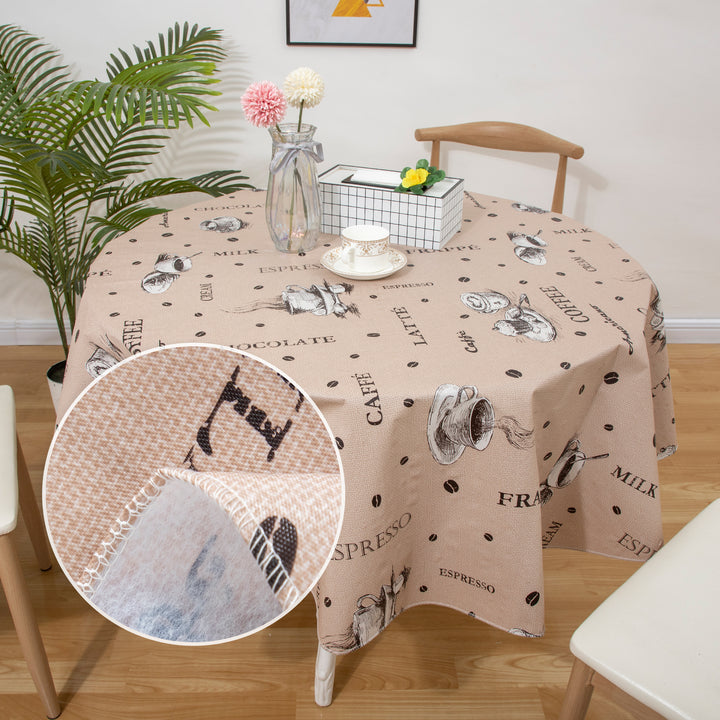 RAY STAR Light brown vintage coffee Tablecloth With Flannel Backing Round and Rectangle