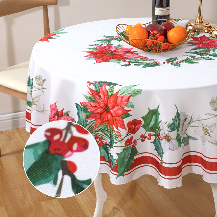 Christmas Vibrant flowers Tablecloth Vinyl Surface with Flannel Backing Oilcloth Waterproof holiday