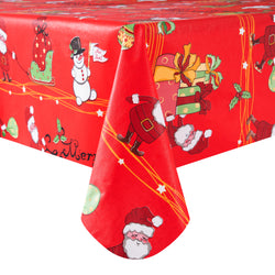 Christmas Red Santa Claus Tablecloth Table Cover Vinyl Surface with Flannel Backing Oilcloth Waterproof holiday