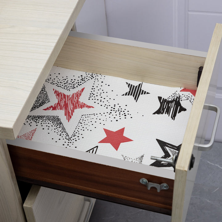 RAY STAR Grip Shelf Liner Non Adhesive, Easy Clean Kitchen Drawer, Cabinet, Cupboard Dresser Protector Cover（Retro Beautiful Stars)